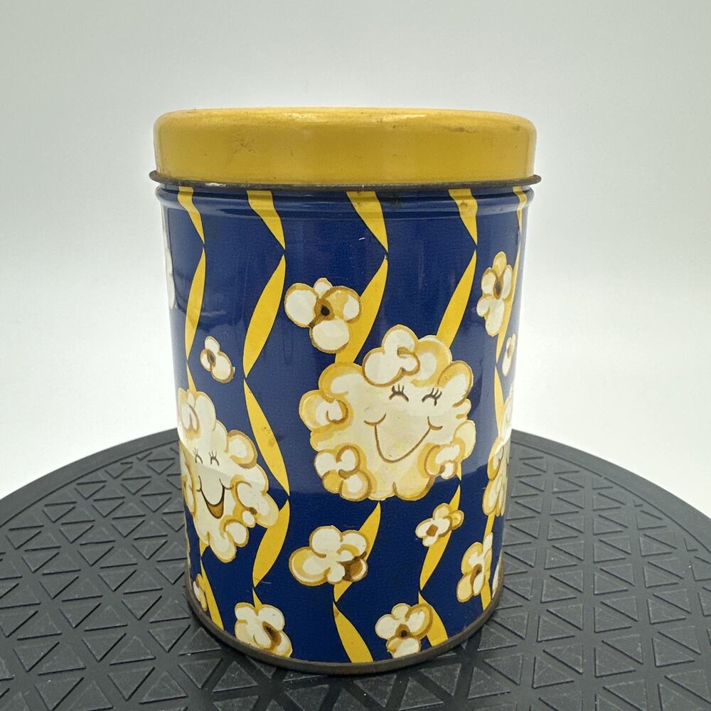 Vintage Happy Popcorn Tin Canister
